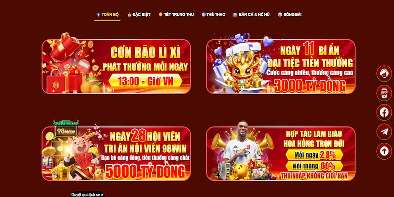 Khuyến mãi 98WIN - thưởng nạp đầu cực hấp dẫn